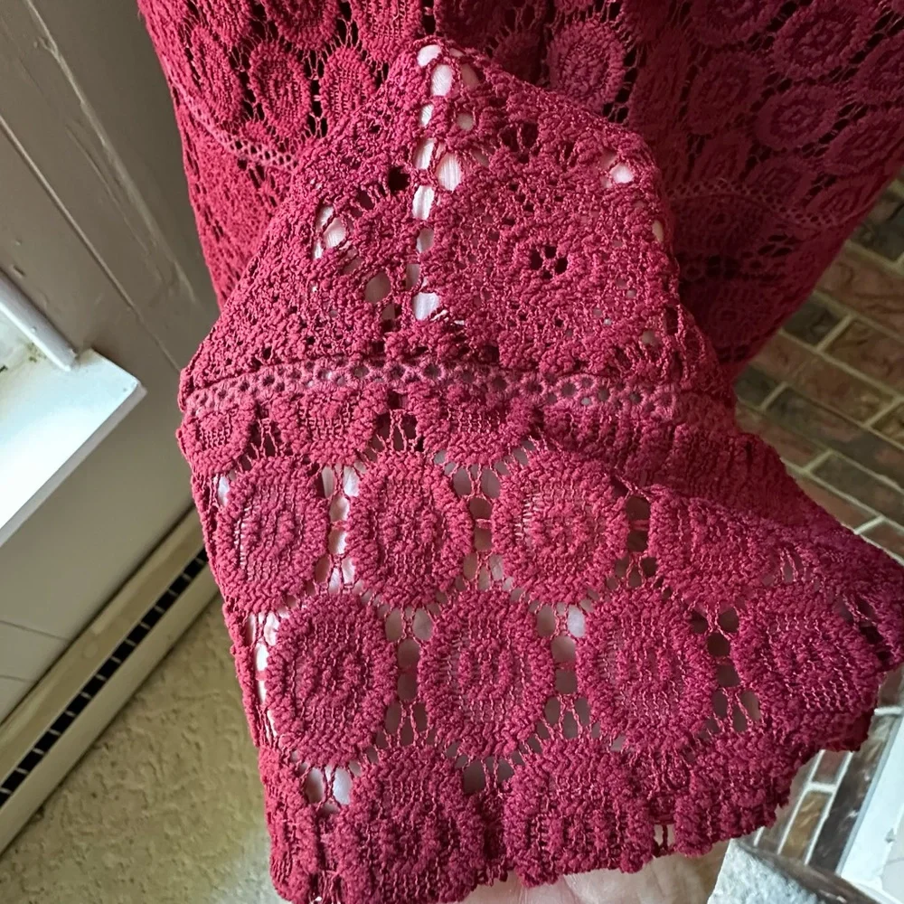 Charter Club Burgundy Lace Midi Dress Crochet Lace Flowers Boho Chic Witchy Vibe